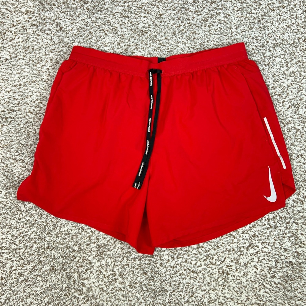 Nike Shorts Mens Large Red Dri FIT Running Training Lined Workout Sport 5" Logo